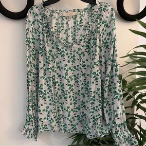 LOFT White and Green Floral Blouse